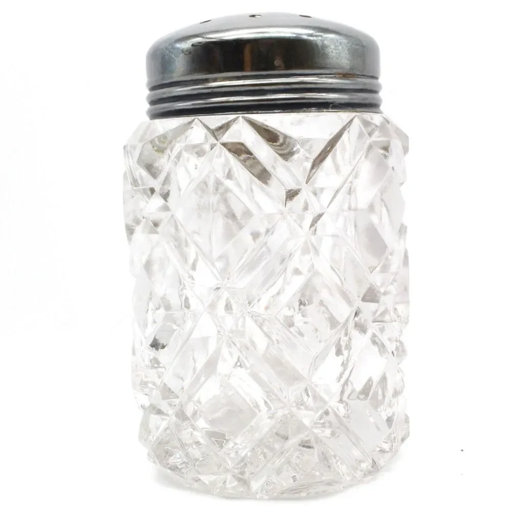 Glass Sugar Shaker Muffineer Hobbs Crystal Diamond Heavy Cut Victorian Antique